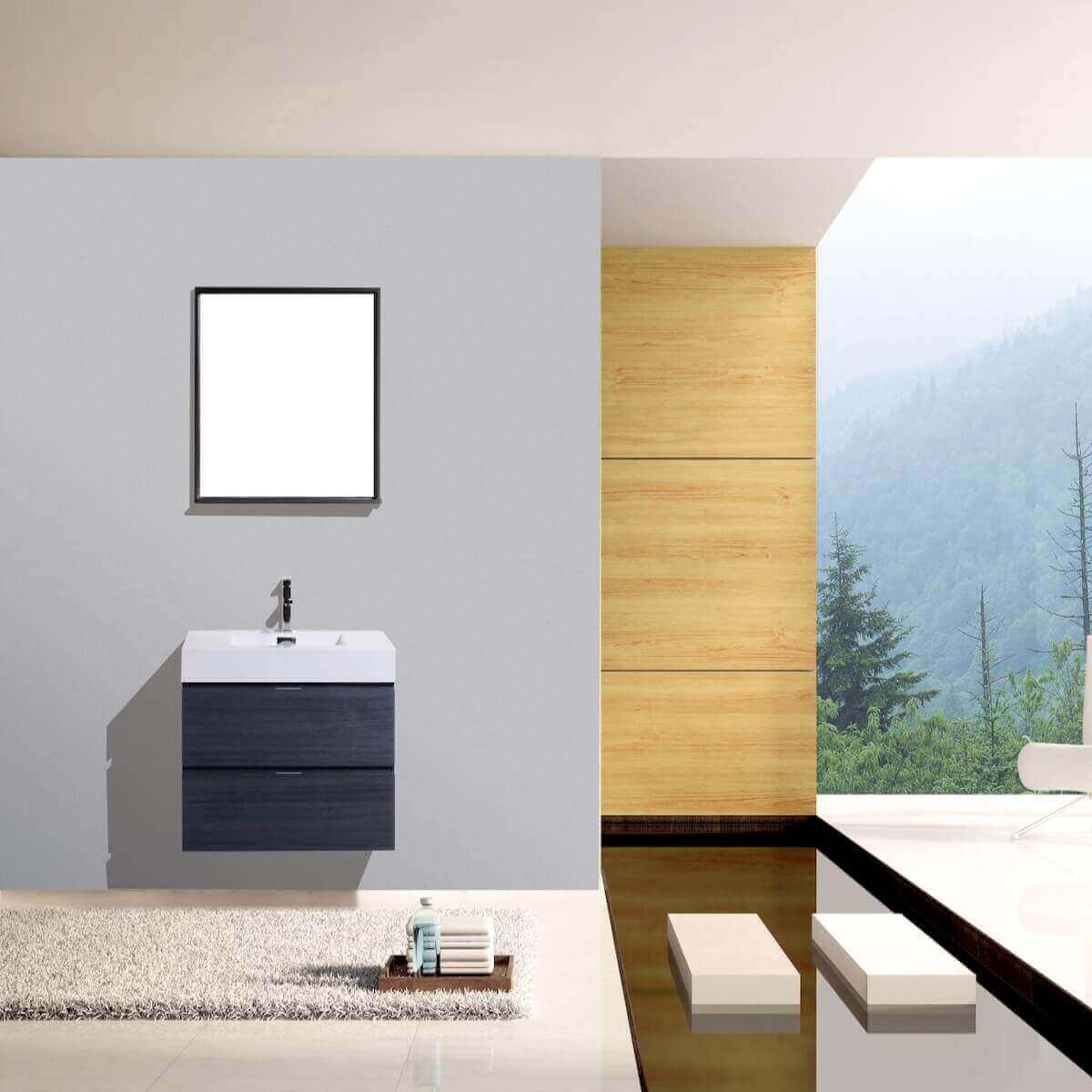 KubeBath Bliss 36" Gray Oak Wall Mount Single Vanity BSL36-GO in Bathroom #finish_gray oak