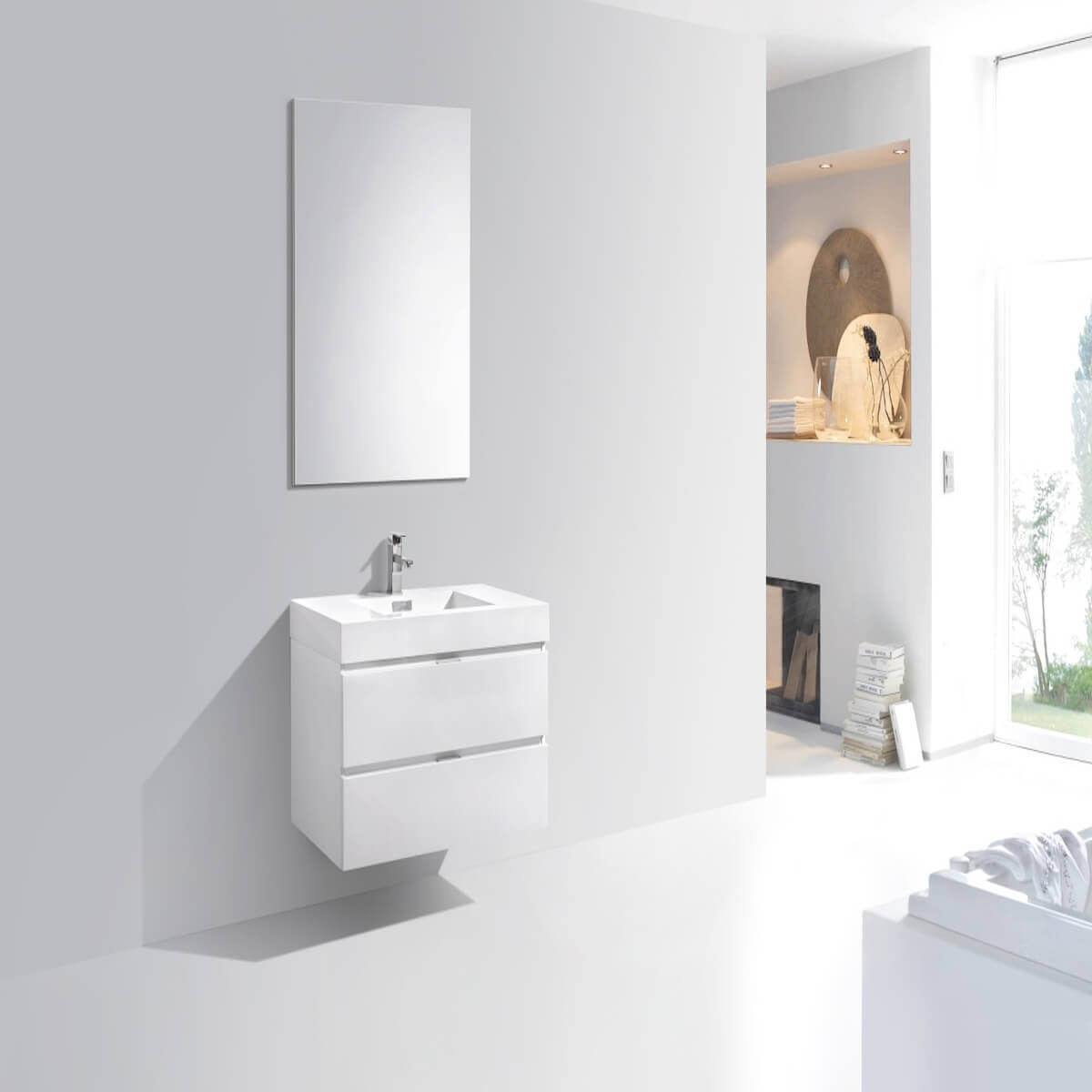 KubeBath Bliss 36" Gloss White Wall Mount Single Vanity BSL36GW in Bathroom #finish_gloss white