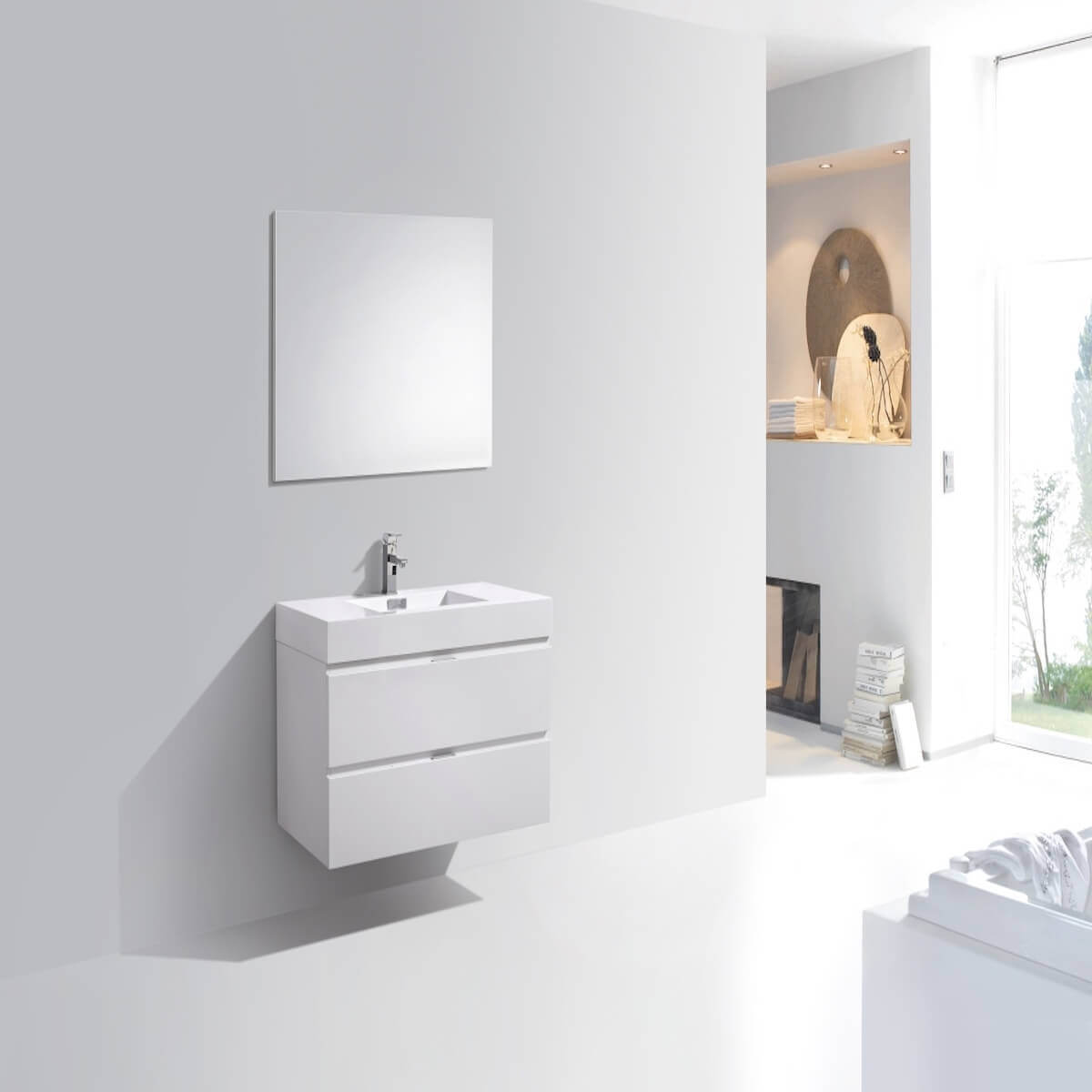 KubeBath Bliss 40" Gloss White Wall Mount Single Vanity BSL40GW in Bathroom #finish_gloss white