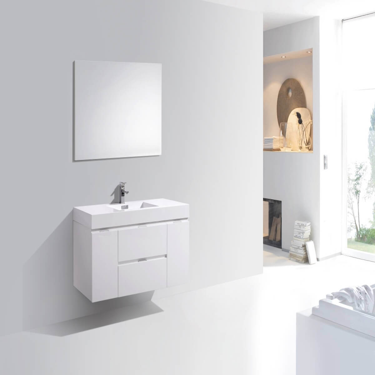 KubeBath Bliss 48" Gloss White Wall Mount Single Vanity BSL48-GW in Bathroom #finish_gloss white