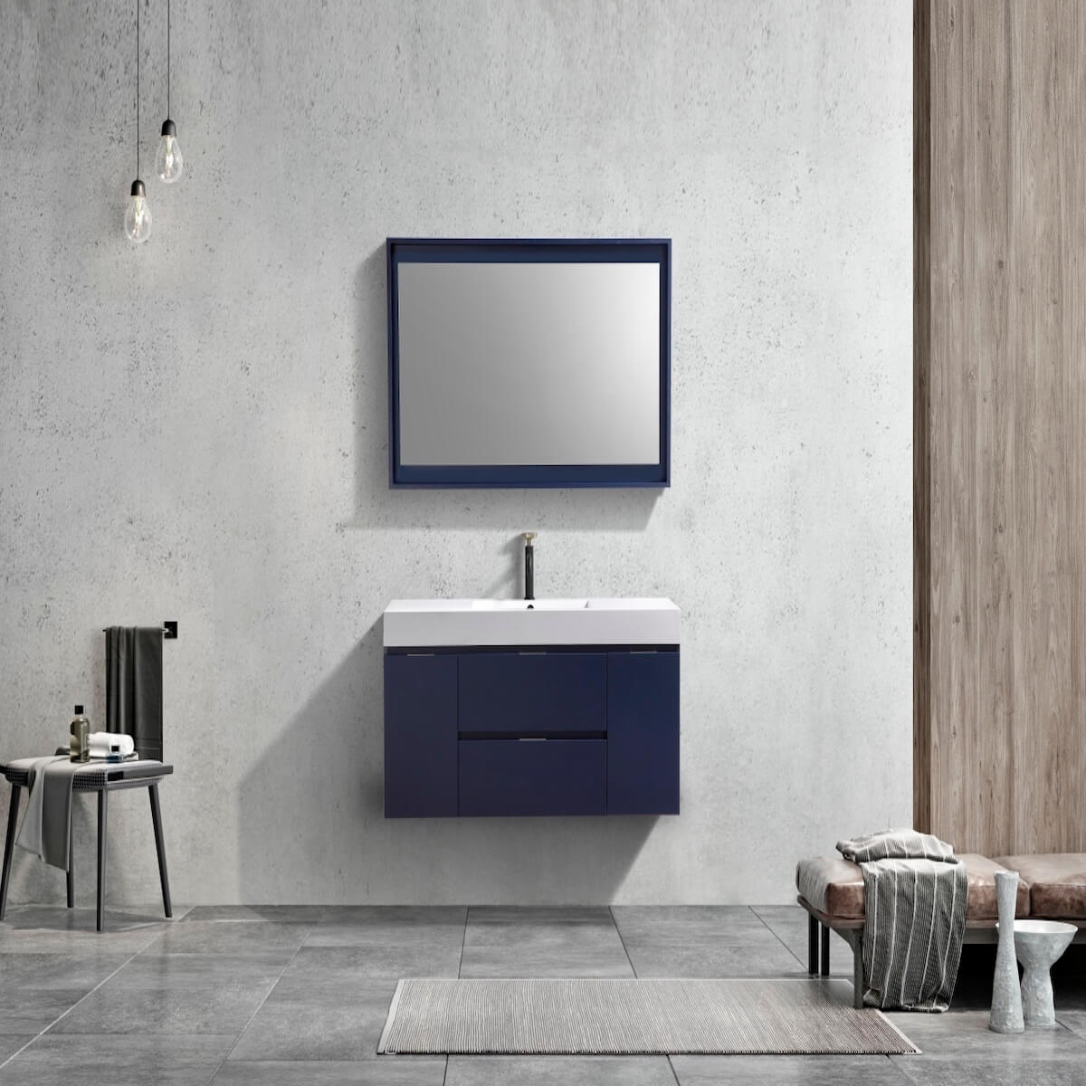 KubeBath Bliss 48” Blue Wall Mount Single Vanity BSL48-BLUE in Bathroom #finish_blue