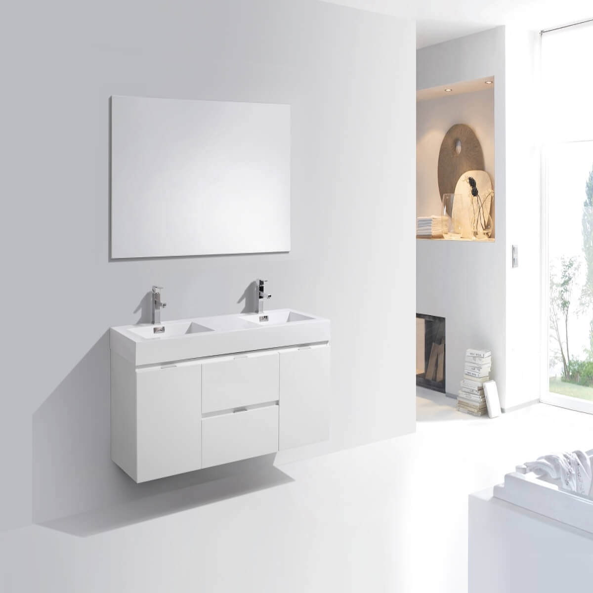 KubeBath Bliss 60" Gloss White Wall Mount Double Vanity BSL60D-GW in Bathroom #finish_gloss white
