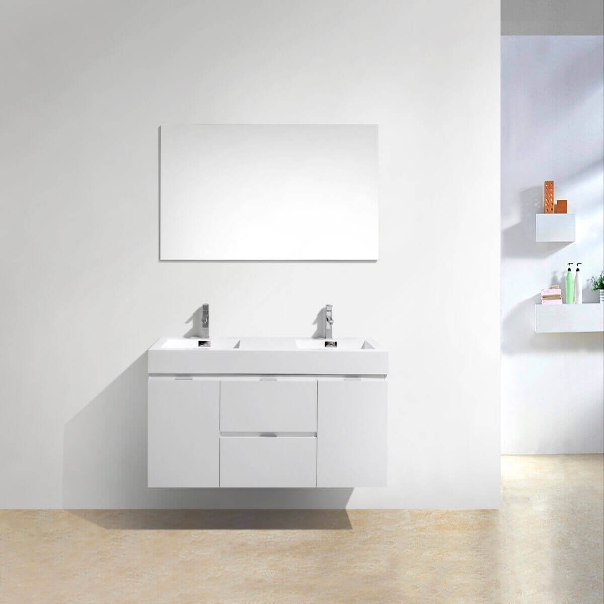 KubeBath Bliss 60" Gloss White Wall Mount Double Vanity BSL60D-GW in Bathroom #finish_gloss white