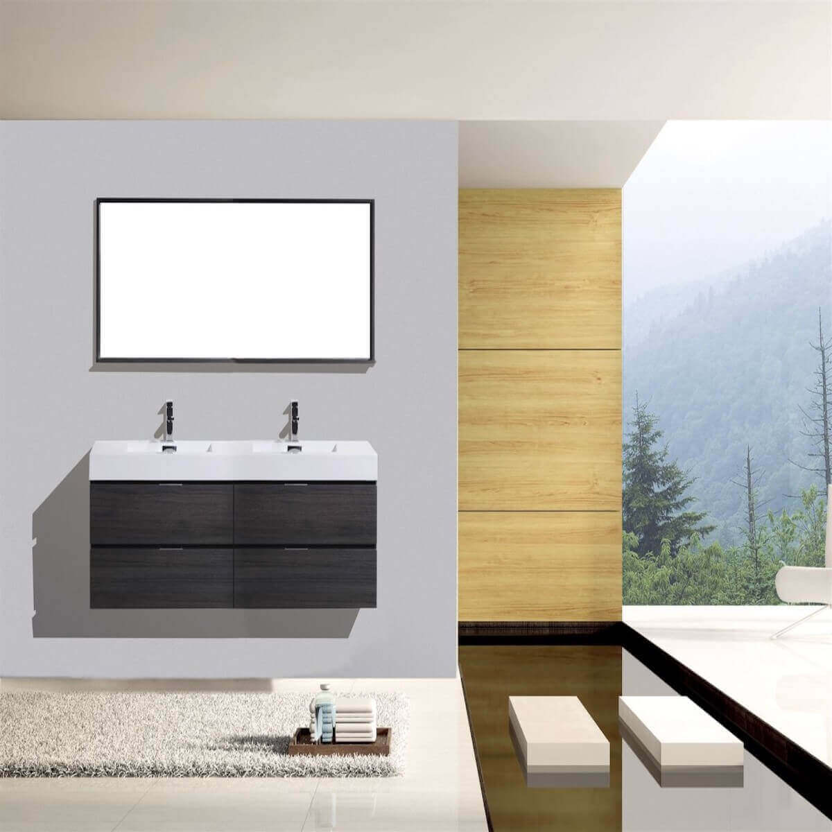 KubeBath Bliss 72" Gray Oak Wall Mount Double Vanity BSL72-GO in Bathroom #finish_gray oak