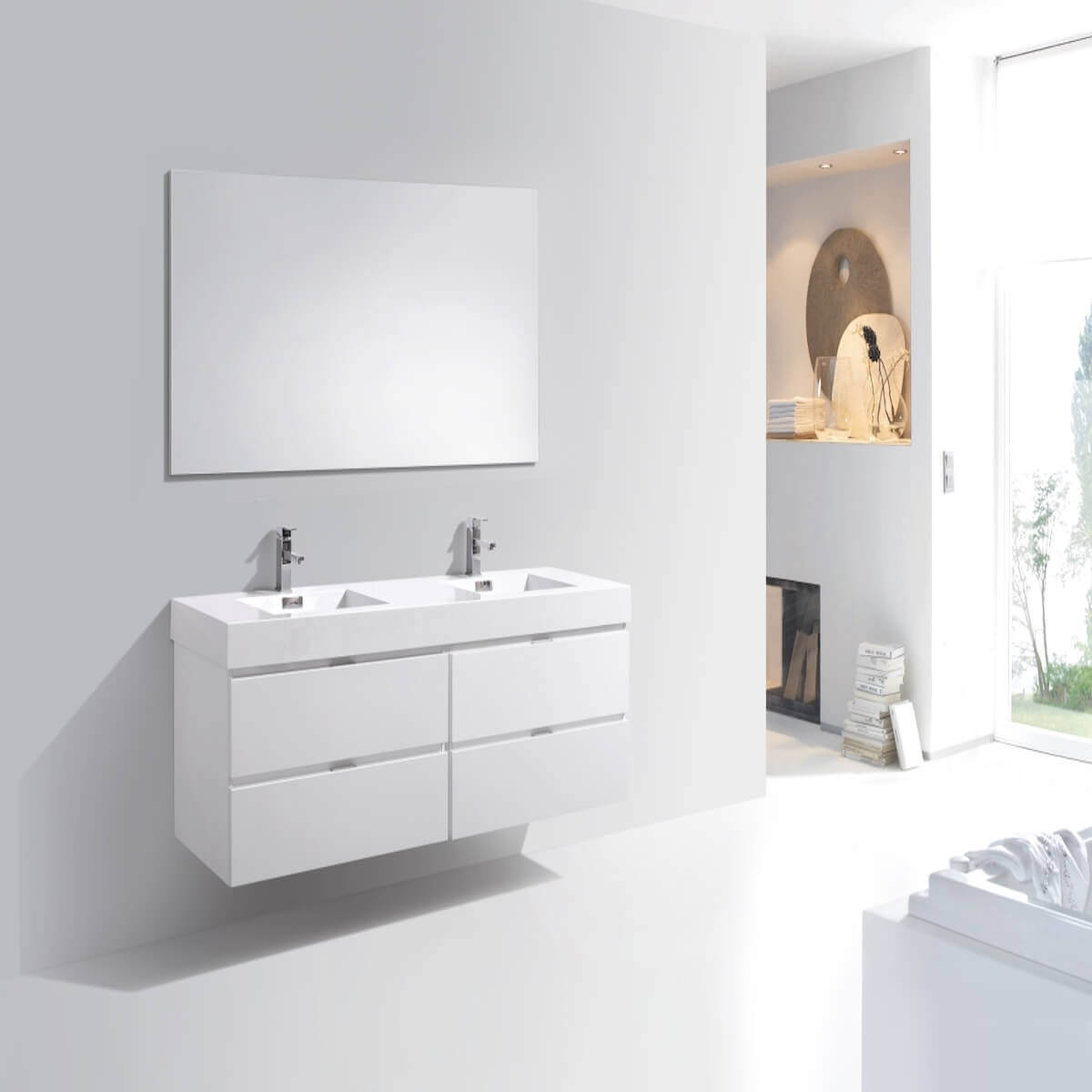 KubeBath Bliss 72" Gloss White Wall Mount Double Vanity BSL72-GW in Bathroom #finish_gloss white