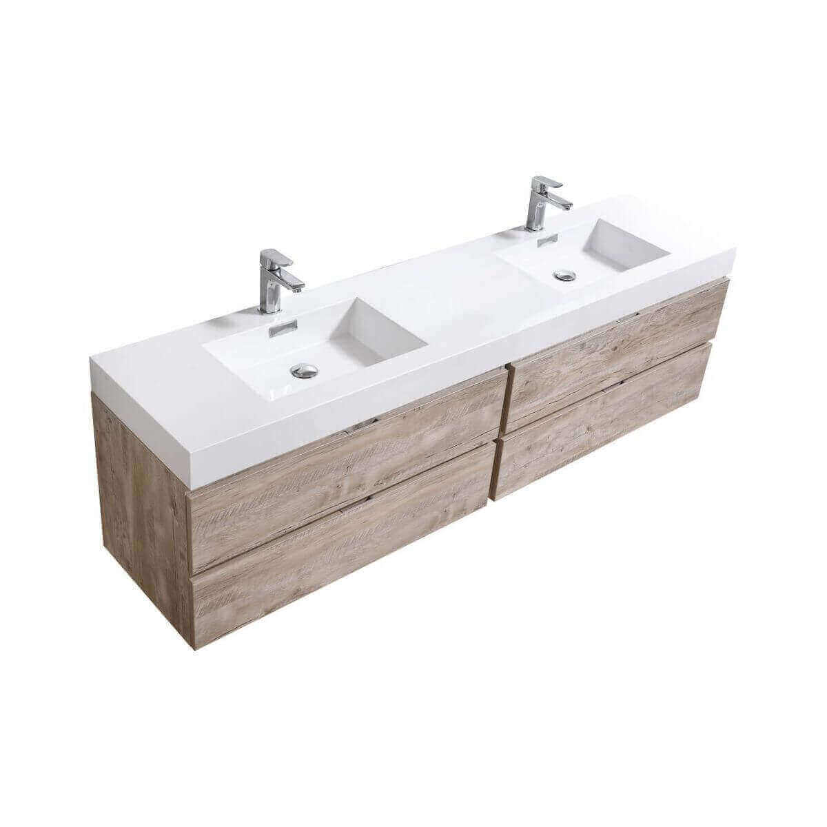 KubeBath Bliss 80" Nature Wood Wall Mount Double Vanity BSL80-NW #finish_nature wood