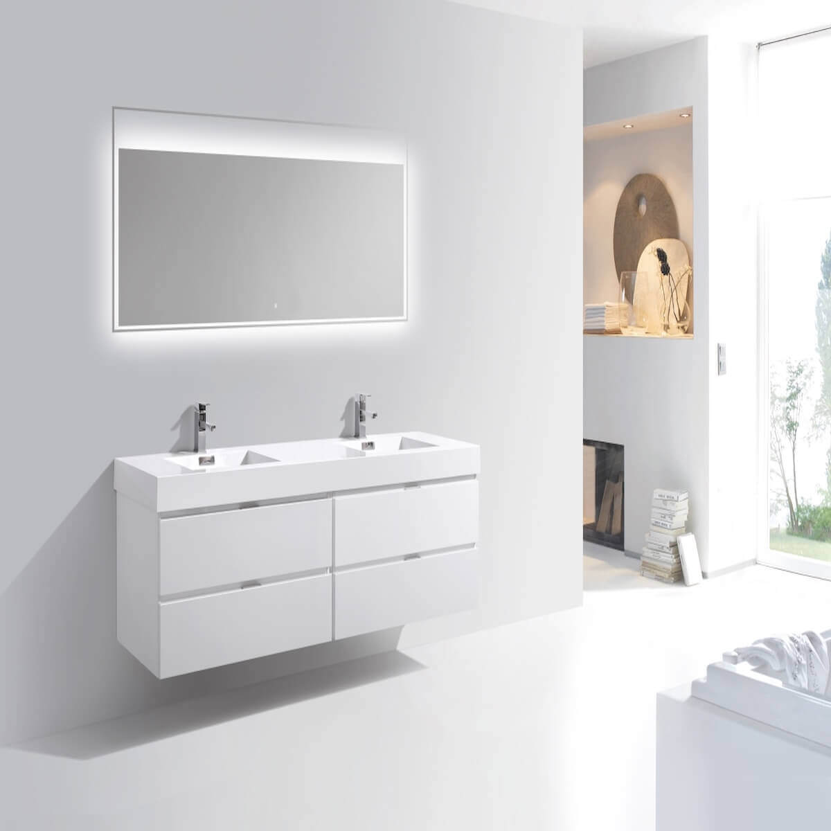 KubeBath Bliss 80" Gloss White Wall Mount Double Vanity BSL80-GW in Bathroom #finish_gloss white