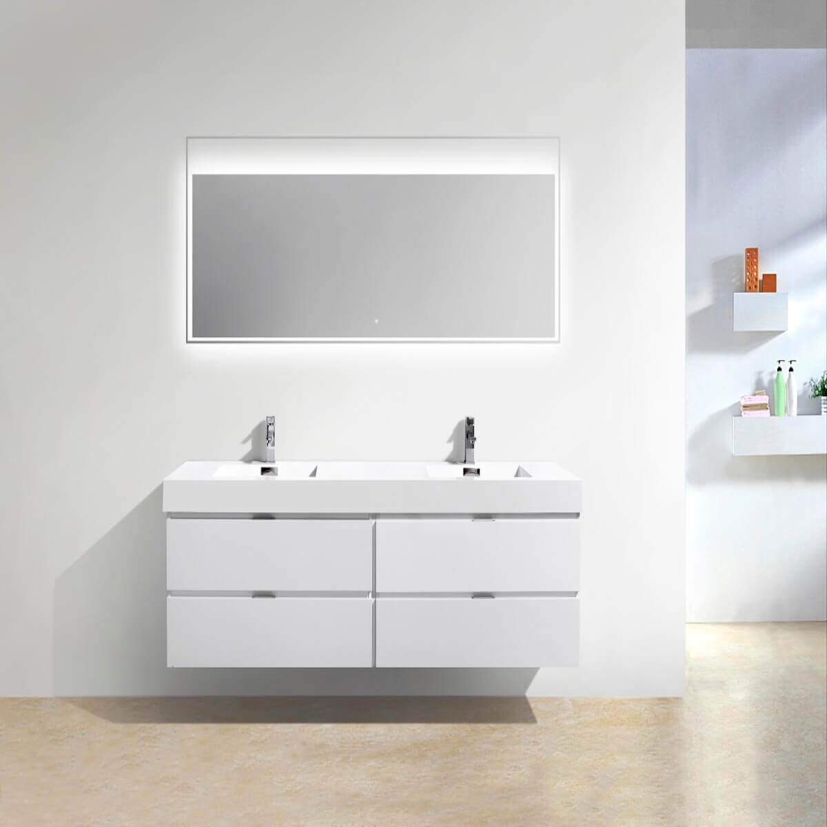 KubeBath Bliss 80" Gloss White Wall Mount Double Vanity BSL80-GW in Bathroom #finish_gloss white