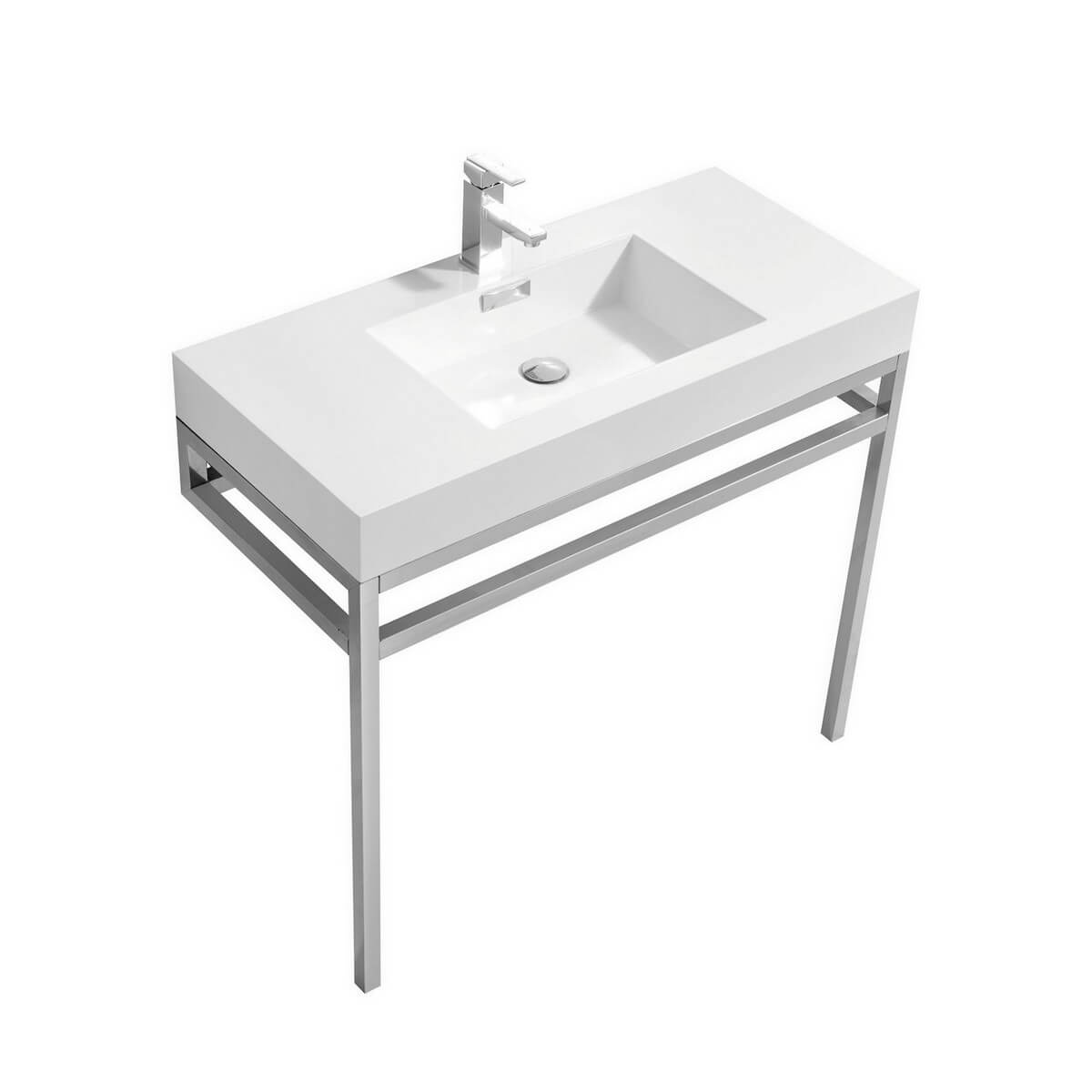 KubeBath Haus 36” Stainless Steel Console with While Acrylic Sink CH36