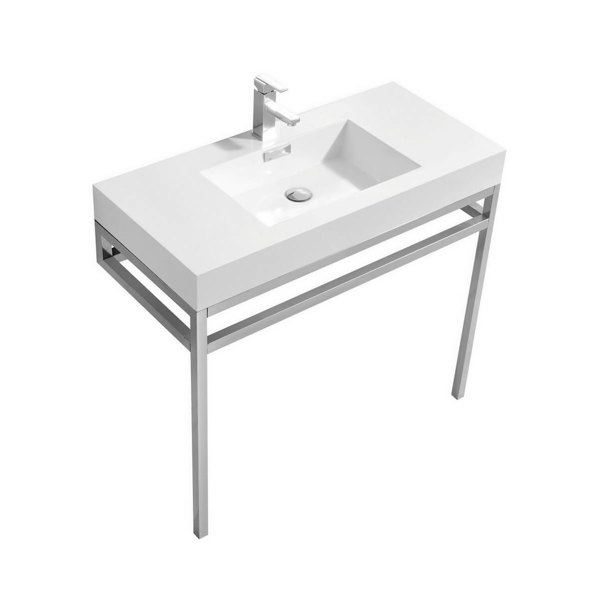 KubeBath Haus 40” Stainless Steel Console with While Acrylic Sink CH40