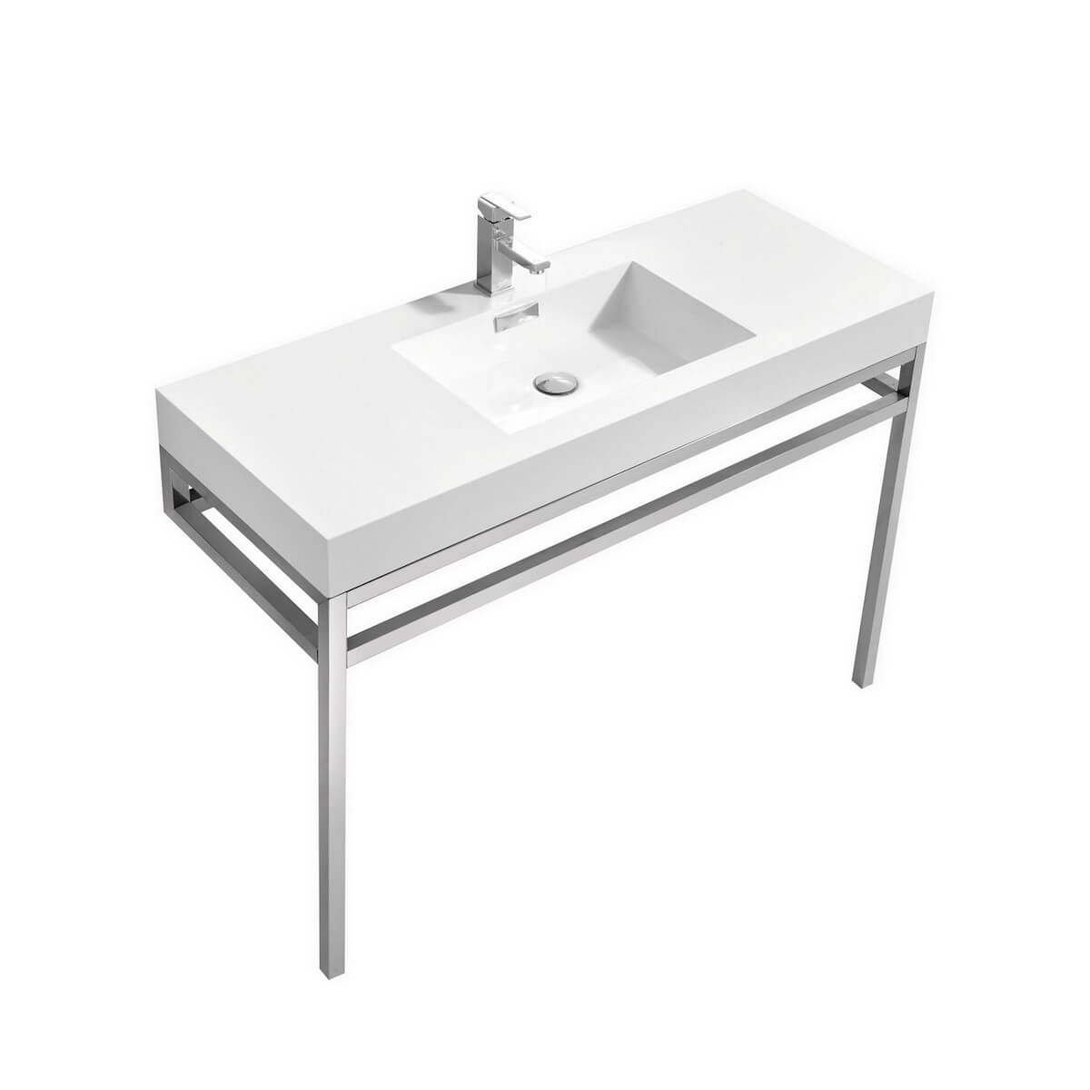 KubeBath Haus 48” Stainless Steel Console with While Acrylic Sink CH48