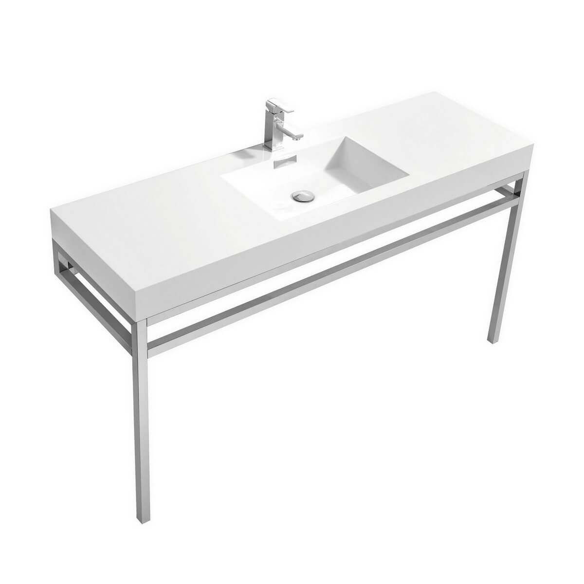 KubeBath Haus 60” Single Sink Stainless Steel Console with While Acrylic Sink CH60S
