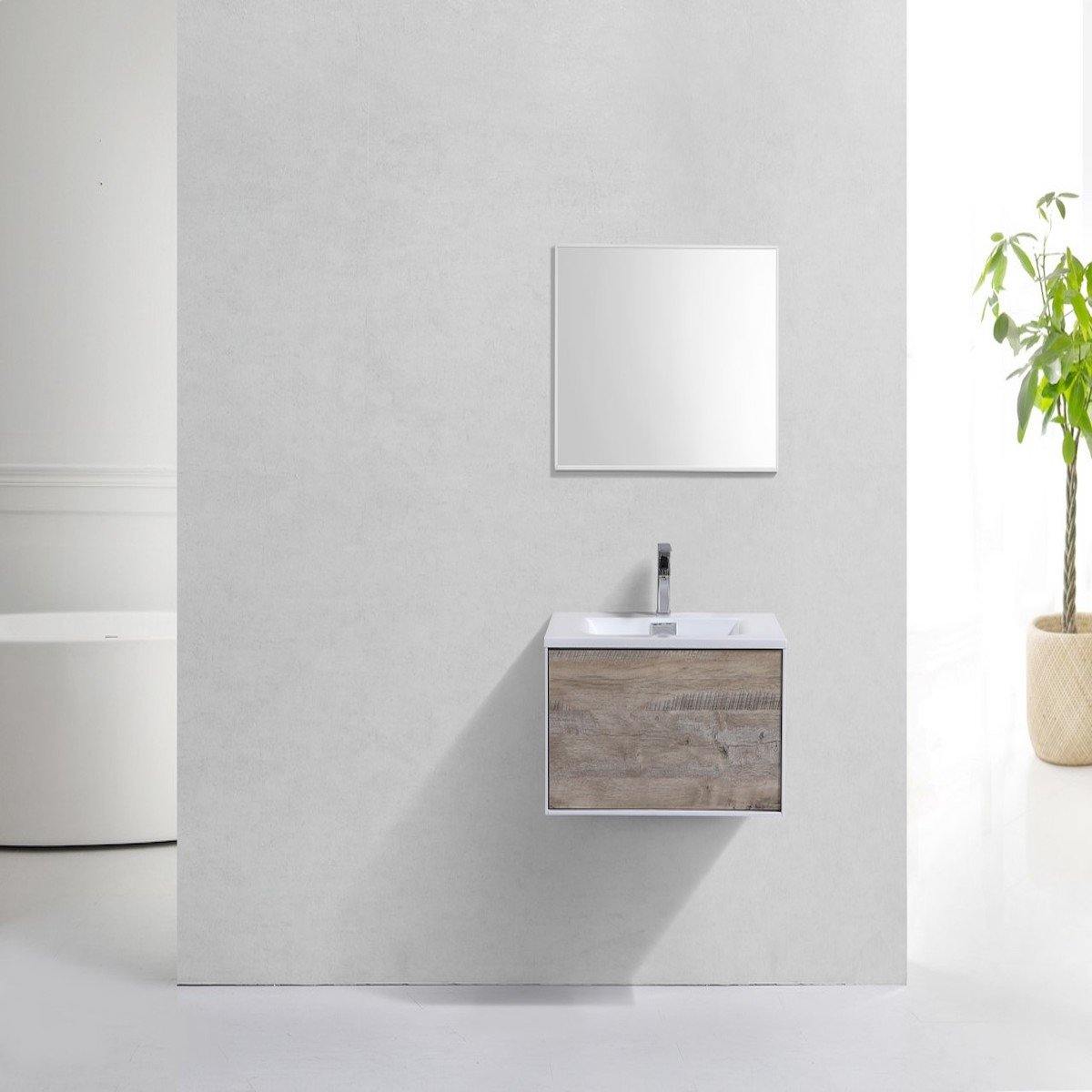 KubeBath Divario 30" Nature Wood Wall Mount Modern Bathroom Single Vanity D30-NW in Bathroom