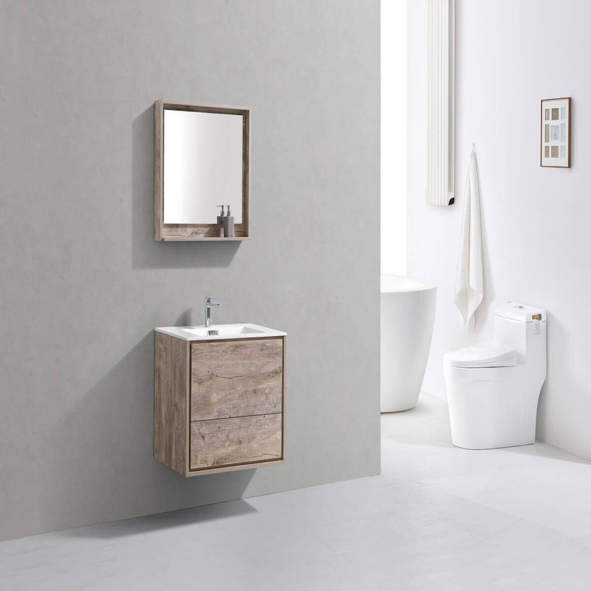 KubeBath DeLusso 30" Nature Wood Wall Mount Single Vanity DL30-NW in Bathroom #finish_nature wood