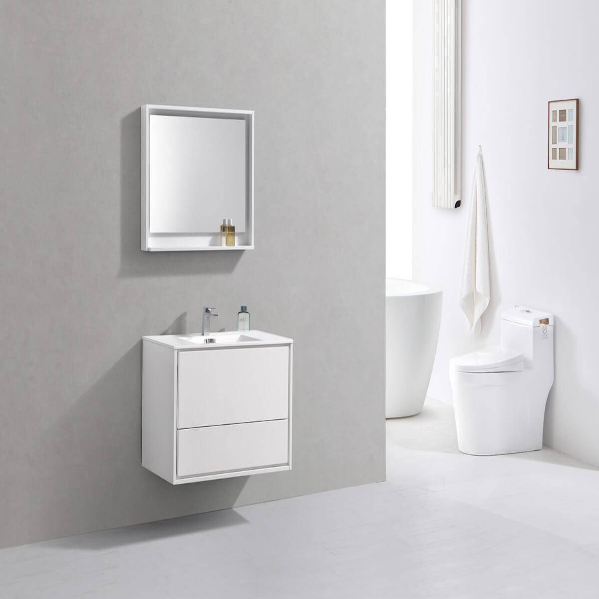 KubeBath DeLusso 36" Gloss White Wall Mount Single Vanity DL36-GW in Bathroom #finish_high gloss white