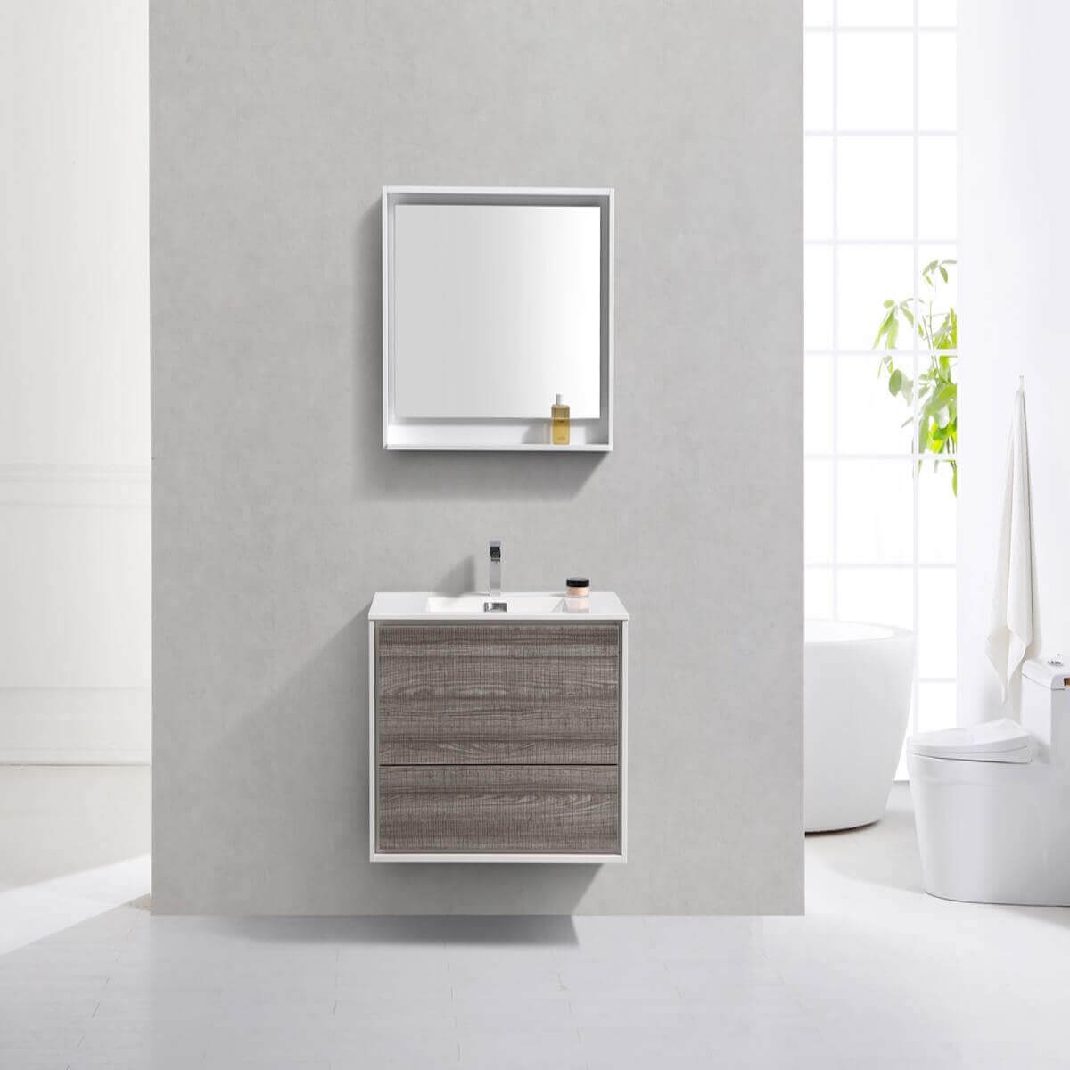 KubeBath DeLusso 36" Ash Gray Wall Mount Single Vanity DL36-HGASH in Bathroom #finish_ash gray