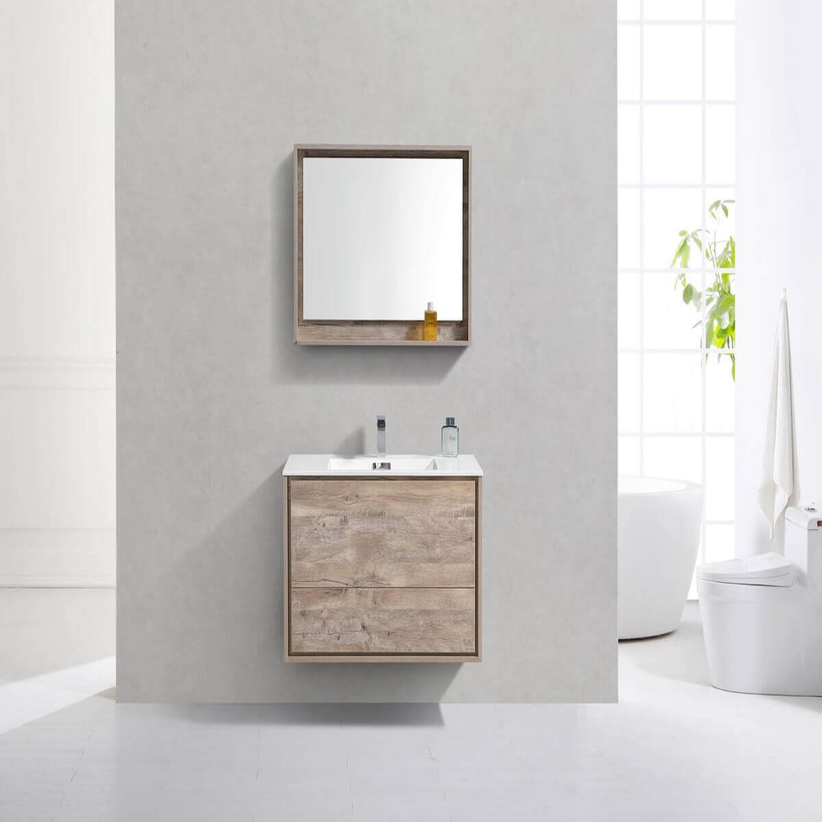 KubeBath DeLusso 36" Nature Wood Wall Mount Single Vanity DL36-NW in Bathroom #finish_nature wood