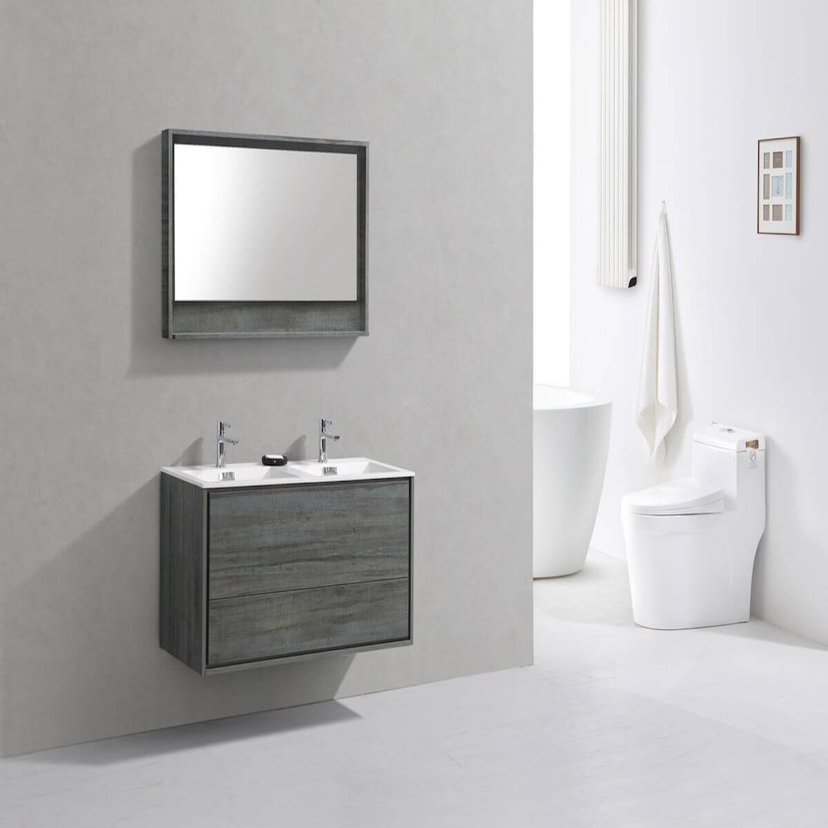 KubeBath DeLusso 48" Ocean Gray Wall Mount Double Vanity DL48D-BE in Bathroom #finish_ocean gray