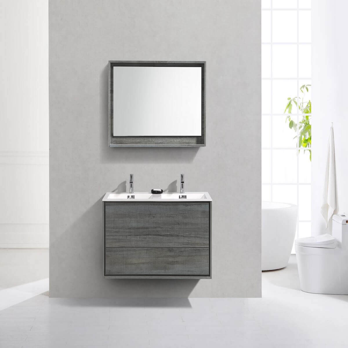 KubeBath DeLusso 48" Ocean Gray Wall Mount Double Vanity DL48D-BE in Bathroom #finish_ocean gray