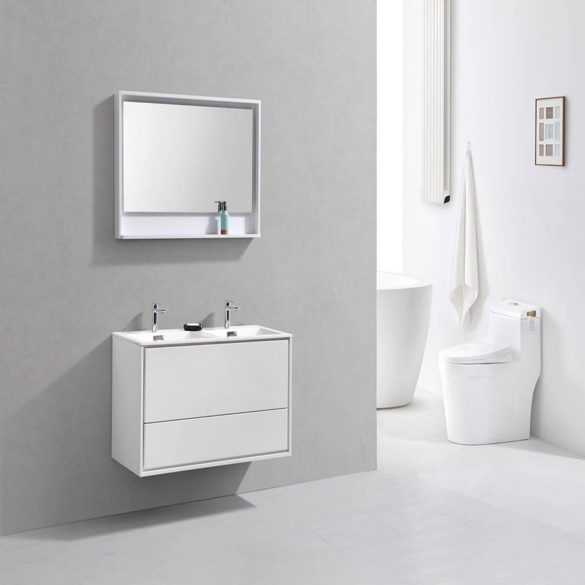 KubeBath DeLusso 48" Gloss White Wall Mount Double Vanity DL48D-GW in Bathroom #finish_high gloss white