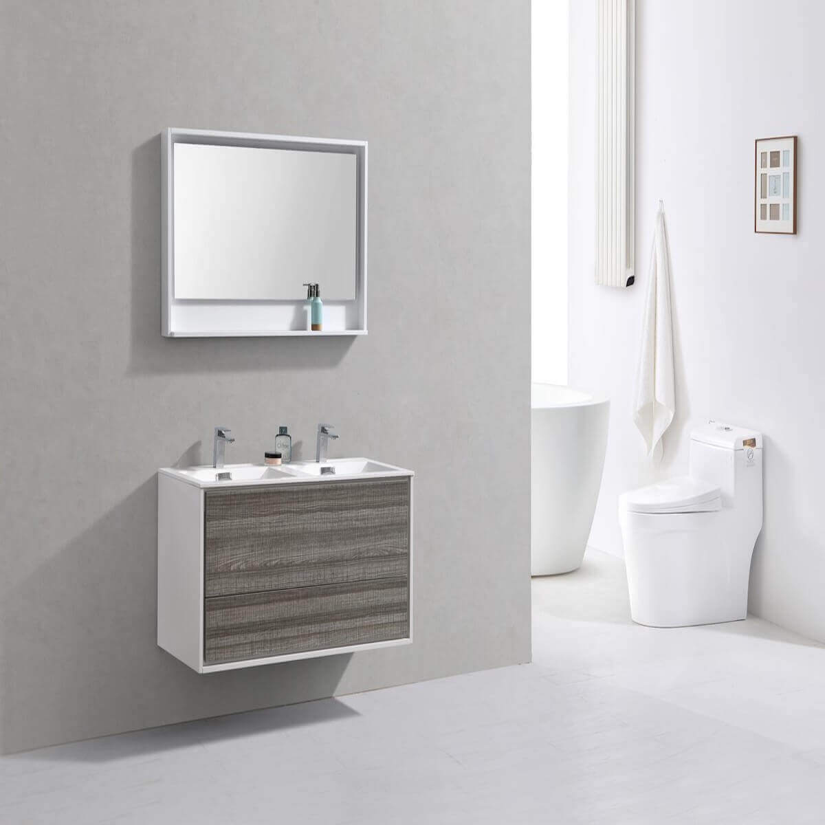 KubeBath DeLusso 48" Ash Gray Wall Mount Double Vanity DL48D-HGASH in Bathroom #finish_ash gray