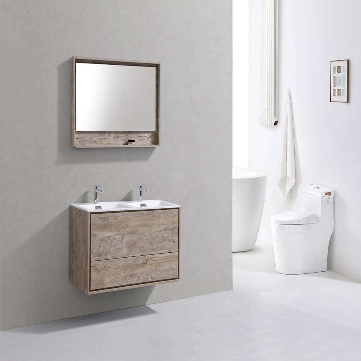 KubeBath DeLusso 48" Nature Wood Wall Mount Double Vanity DL48D-NW in Bathroom #finish_nature wood