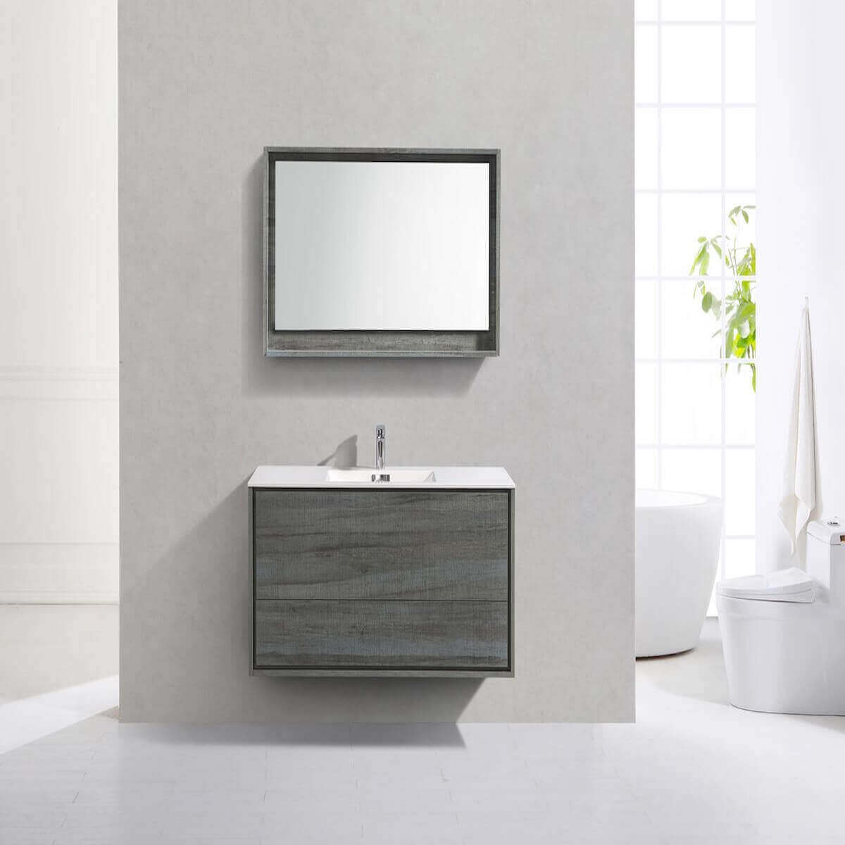 KubeBath DeLusso 48" Ocean Gray Wall Mount Single Vanity DL48S-BE in Bathroom #finish_ocean gray