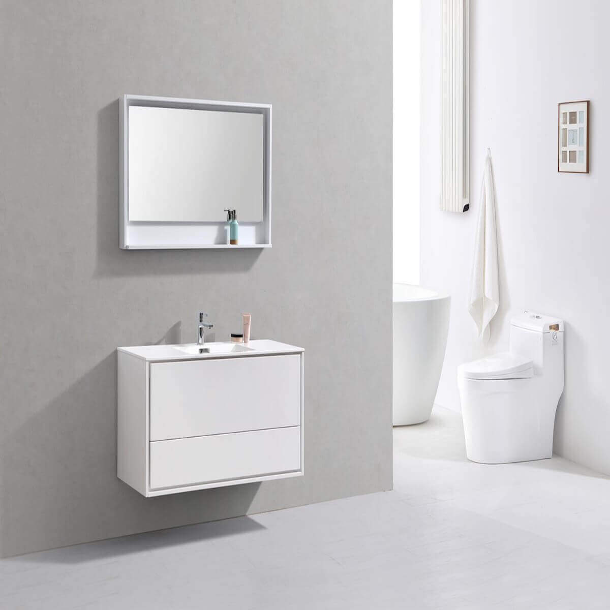 KubeBath DeLusso 48" Gloss White Wall Mount Single Vanity DL48S-GW in Bathroom #finish_high gloss white