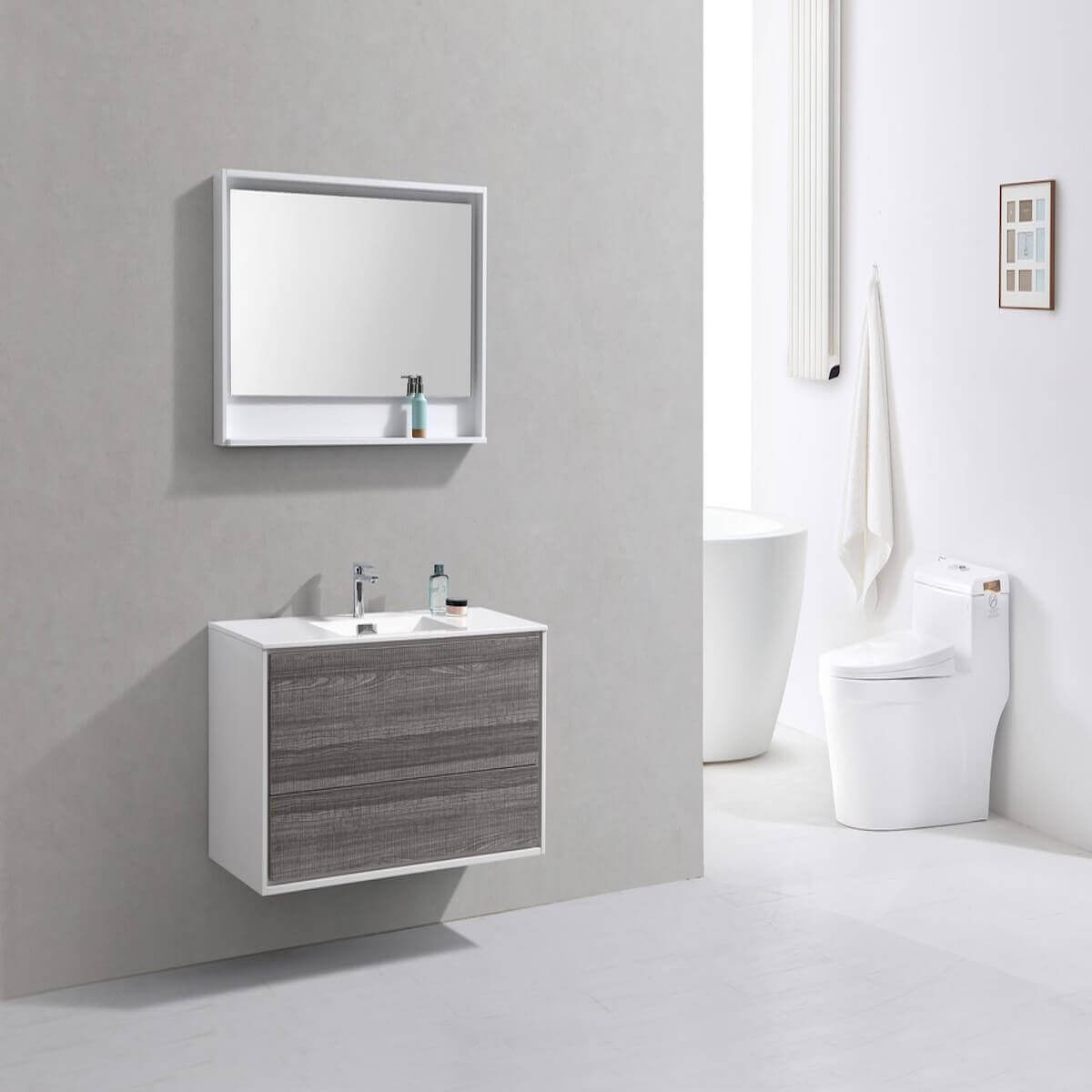 KubeBath DeLusso 48" Ash Gray Wall Mount Single Vanity DL48S-HGASH in Bathroom #finish_ash gray