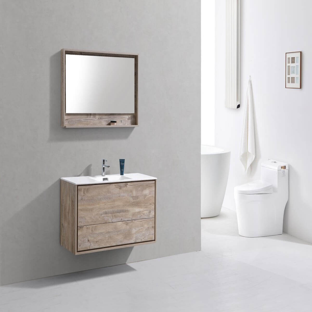 KubeBath DeLusso 48" Nature Wood Wall Mount Single Vanity DL48S-NW in Bathroom #finish_nature wood