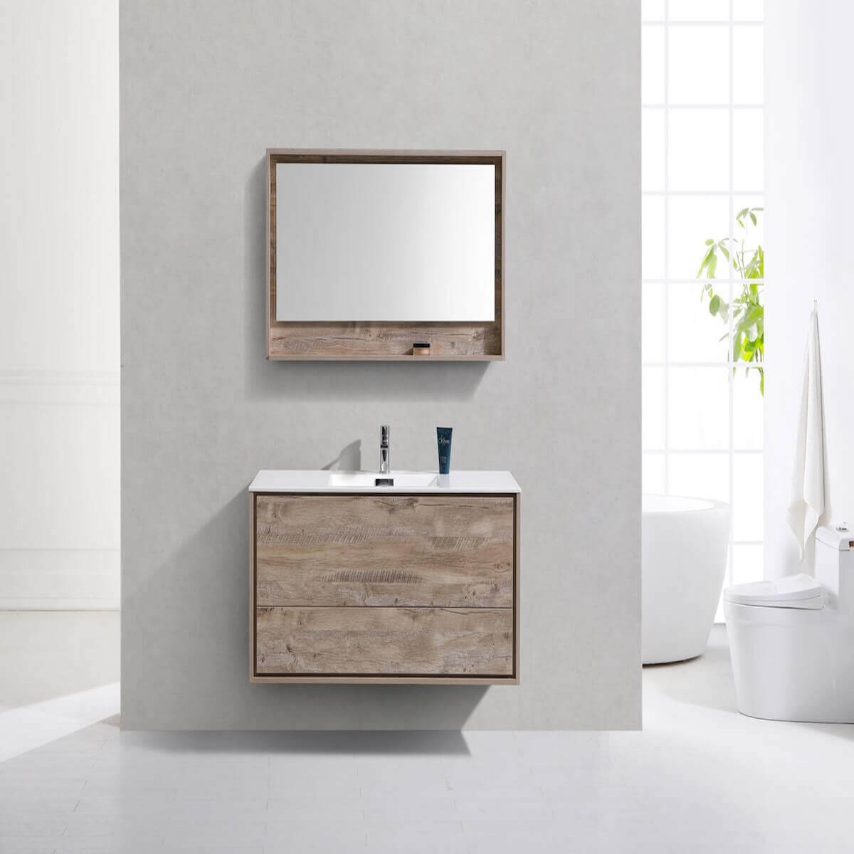 KubeBath DeLusso 48" Nature Wood Wall Mount Single Vanity DL48S-NW in Bathroom #finish_nature wood