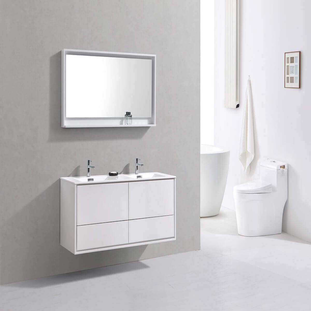 KubeBath DeLusso 60" Gloss White Wall Mount Double Vanity DL60D-GW in Bathroom #finish_high gloss white