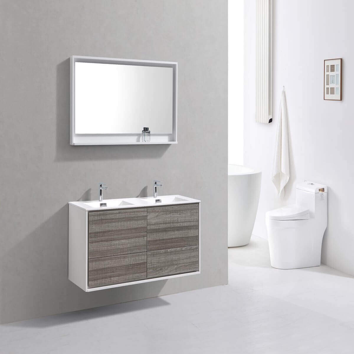 KubeBath DeLusso 60" Ash Gray Wall Mount Double Vanity DL60D-HGASH in Bathroom #finish_ash gray