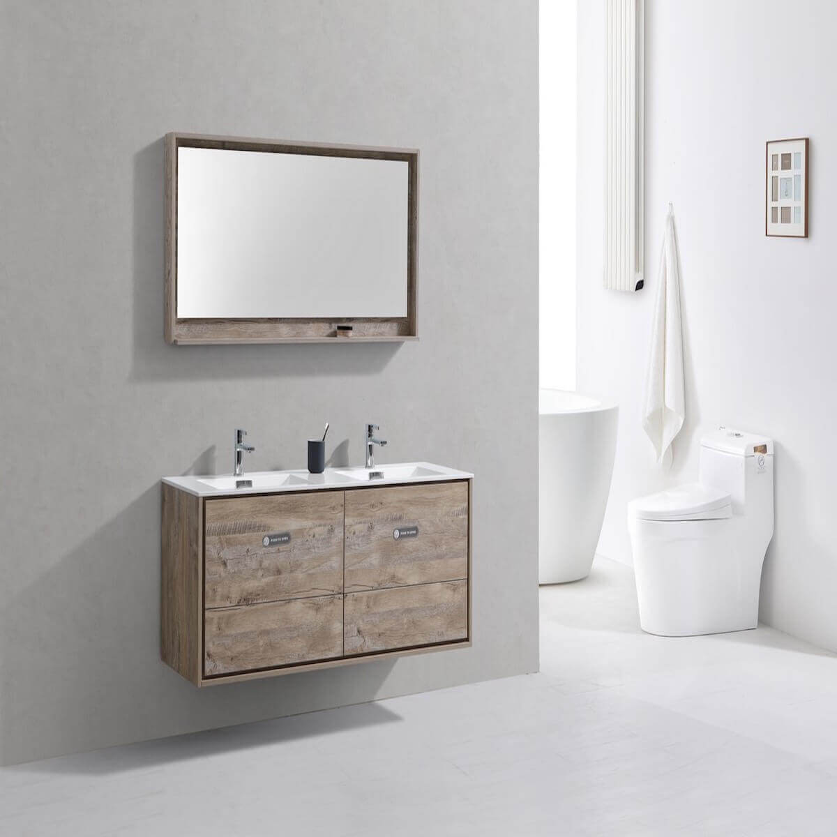 KubeBath DeLusso 60" Nature Wood Wall Mount Double Vanity DL60D-NW in Bathroom #finish_nature wood