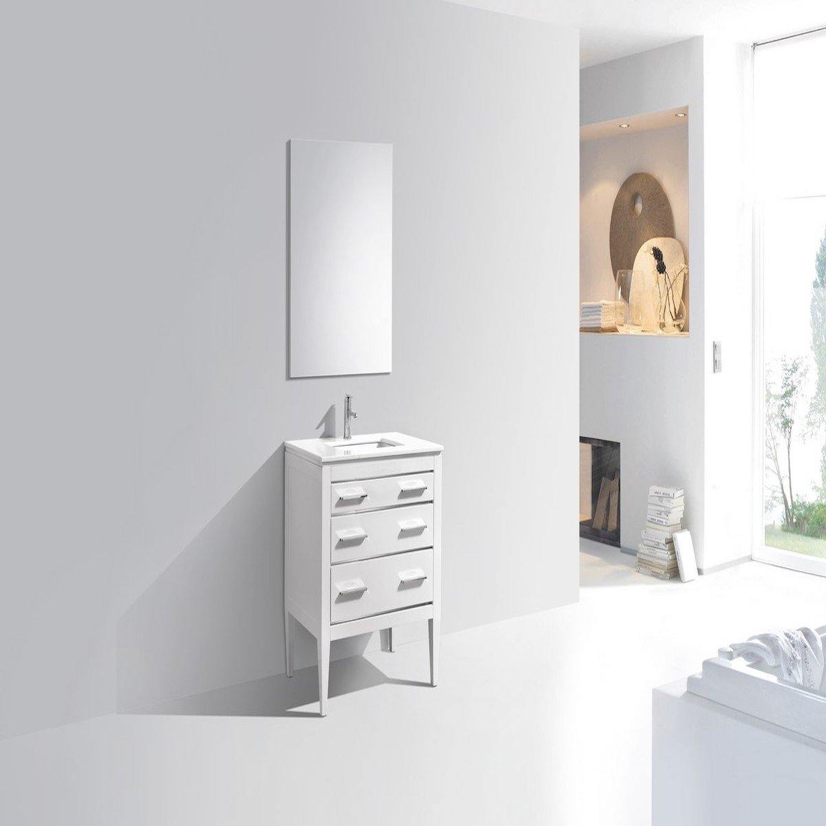 KubeBath Eiffel 30" High Gloss White Single Vanity with Quartz Countertop in Bathroom E30-GW