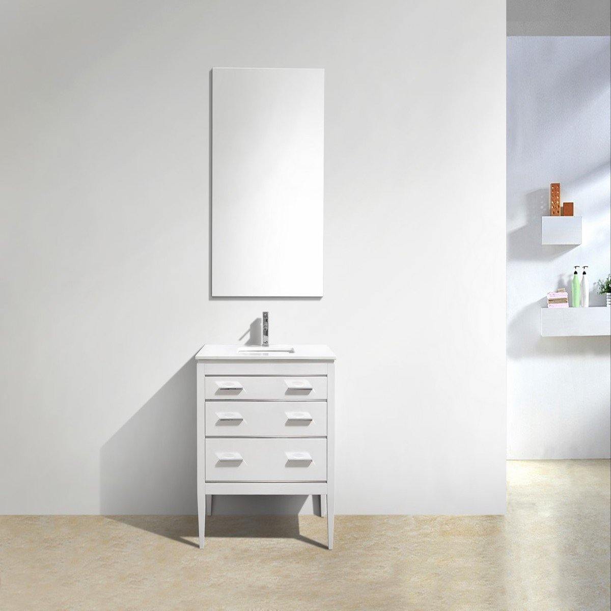 KubeBath Eiffel 36" High Gloss White Single Vanity with Quartz Countertop E36-GW in Bathroom