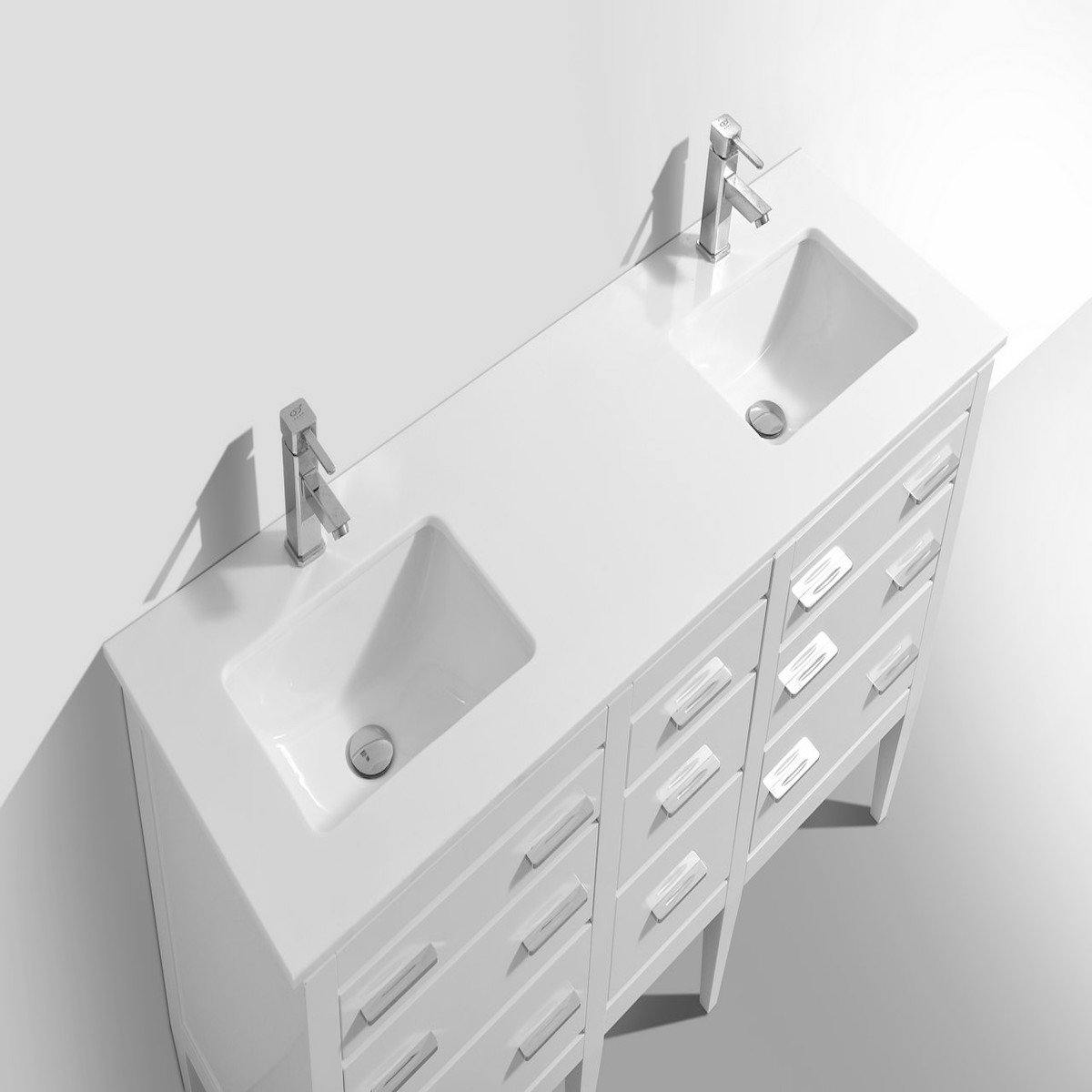 KubeBath Eiffel 60" Double Sink High Gloss White Vanity with Quartz Countertop E60-GW Counter