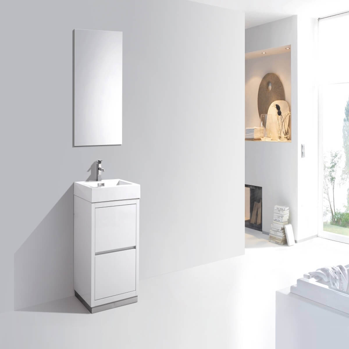 KubeBath Bliss 24" Gloss White Freestanding Single Vanity FMB24GW in Bathroom #finish_gloss white