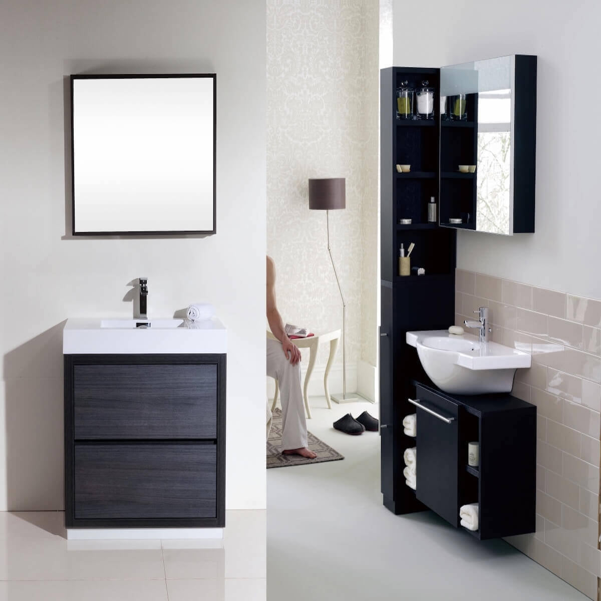 KubeBath Bliss 36" Gray Oak Freestanding Single Vanity FMB36-GO in Bathroom #finish_gray oak