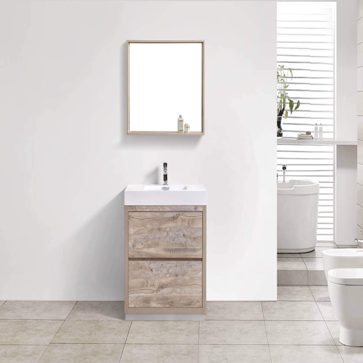 KubeBath Bliss 36" Nature Wood Freestanding Single Vanity FMB36-NW in Bathroom #finish_nature wood