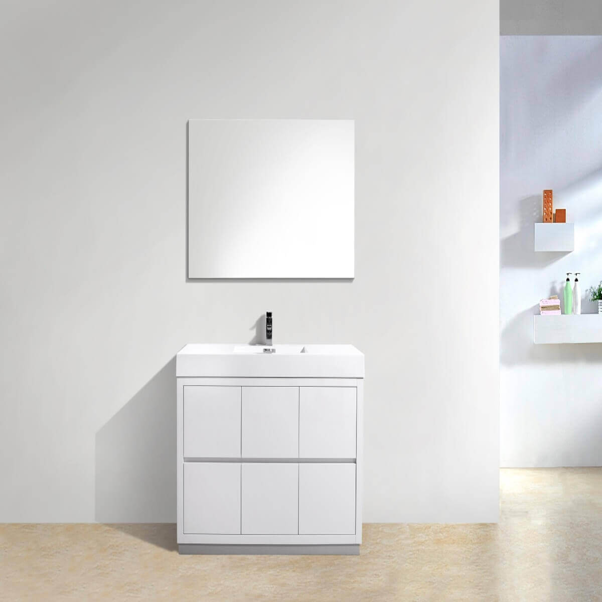 KubeBath Bliss 48" Gloss White Freestanding Single Vanity FMB48GW in Bathroom #finish_gloss white