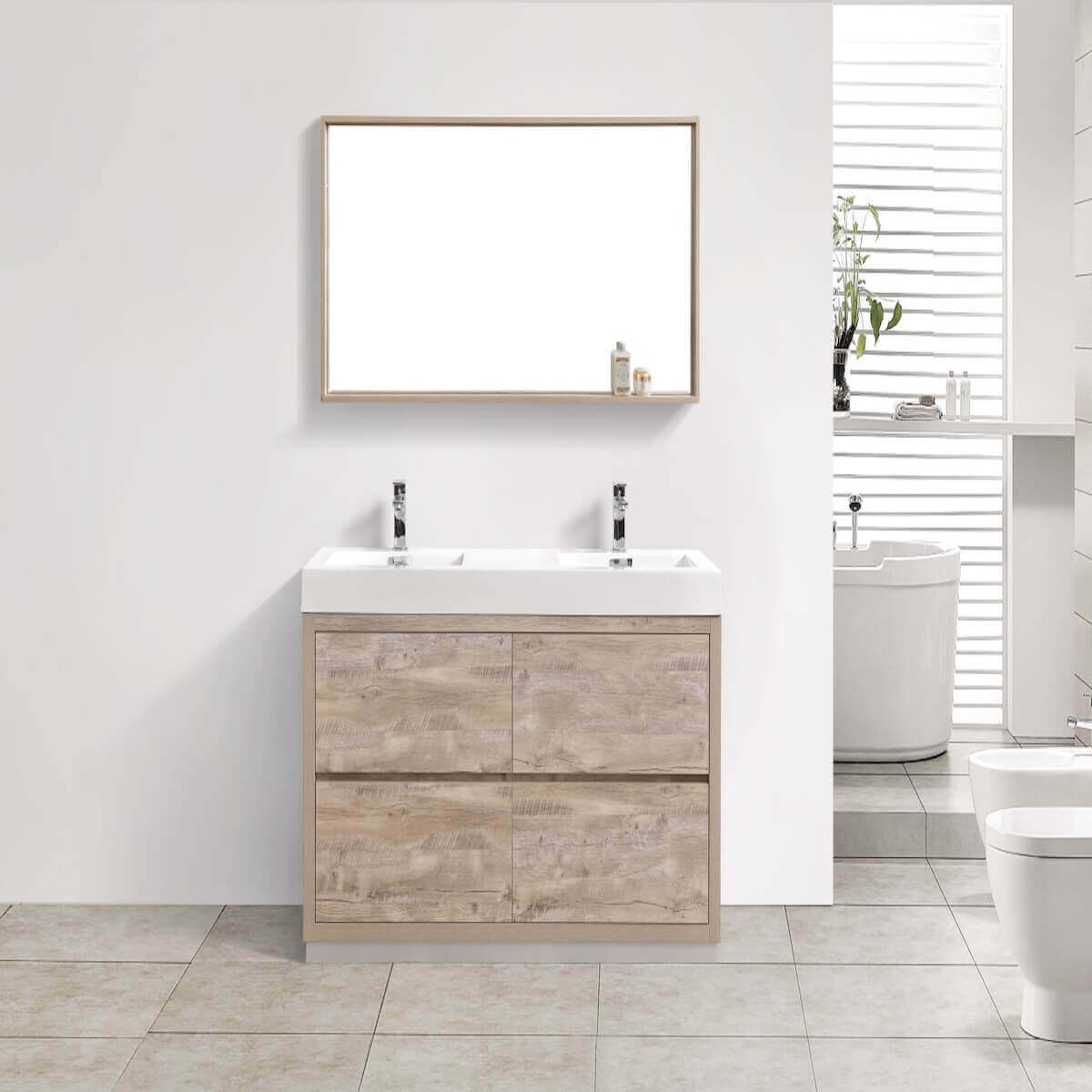 KubeBath Bliss 60" Nature Wood Freestanding Double Vanity FMB60D-NW in Bathroom #finish_nature wood
