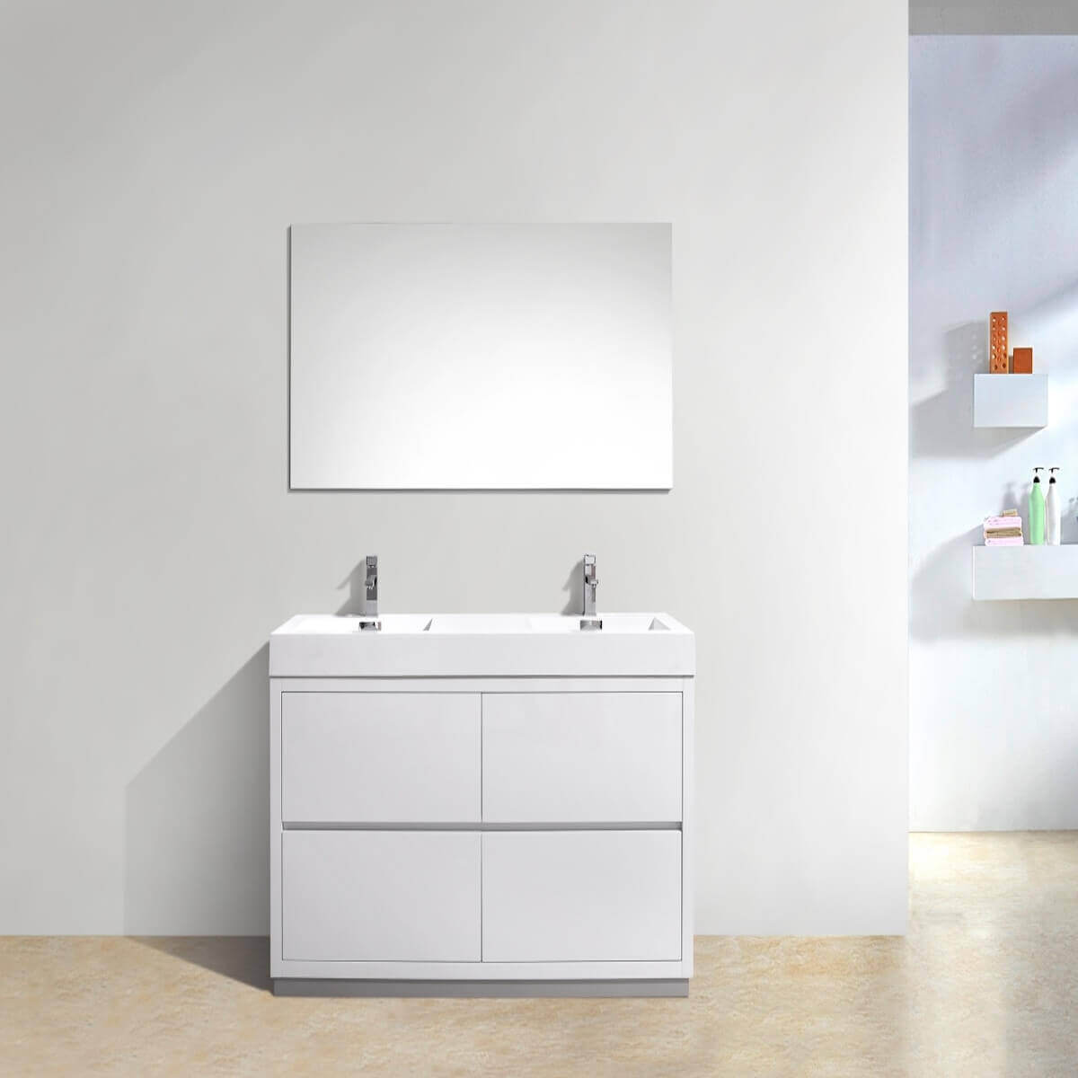KubeBath Bliss 60" Gloss White Freestanding Double Vanity FMB60D-GW in Bathroom #finish_gloss white