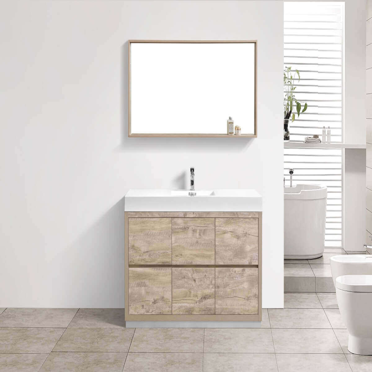 KubeBath Bliss 60" Nature Wood Freestanding Single Vanity FMB60S-NW in Bathroom #finish_nature wood