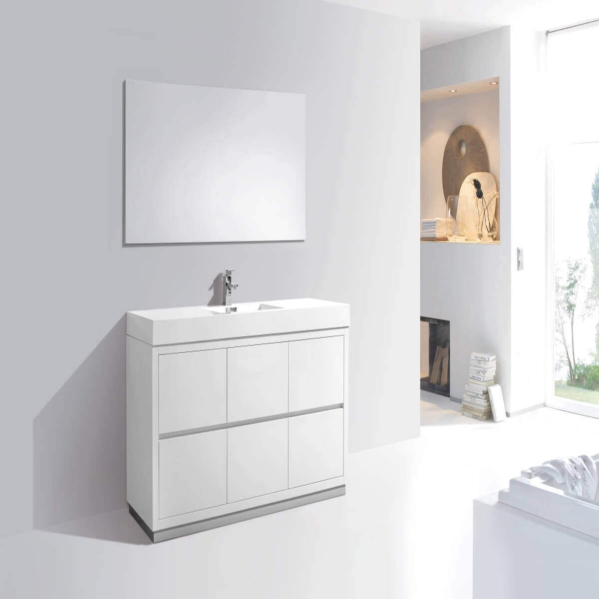 KubeBath Bliss 60" Gloss White Freestanding Single Vanity FMB60S-GW in Bathroom #finish_gloss white