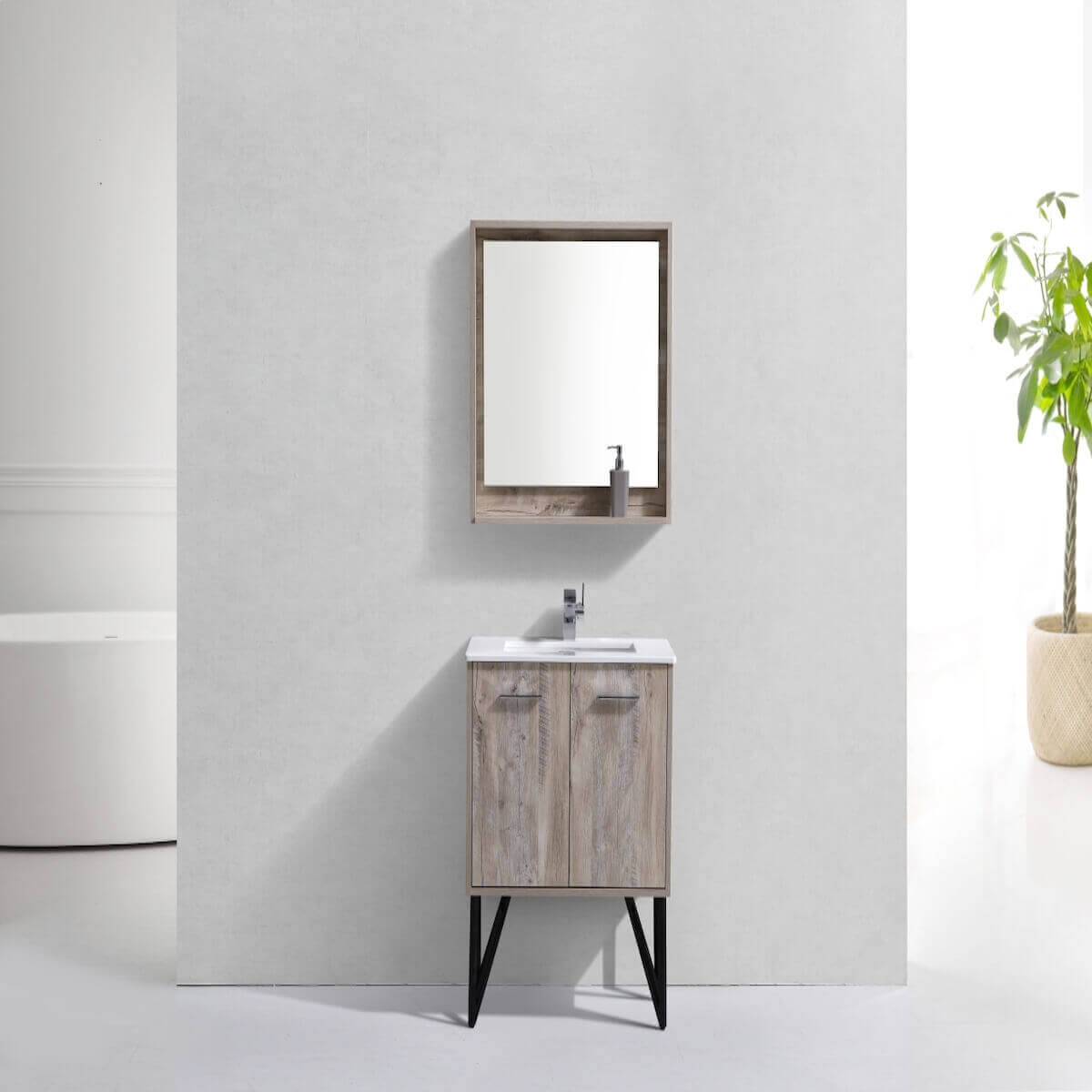 KubeBath Bosco 30" Nature Freestanding Single Vanity with Quartz Countertop KB30-NW in Bathroom #finish_nature wood