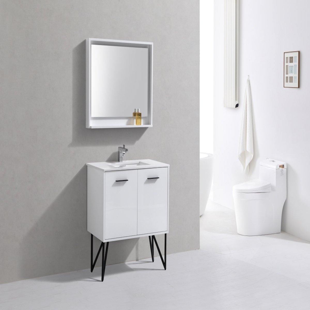 KubeBath Bosco 36" Gloss White Freestanding Single Vanity with Quartz Countertop KB36-GW in Bathroom #finish_high gloss white