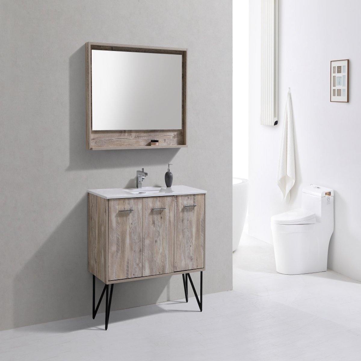 KubeBath Bosco 48" Nature Wood Freestanding Single Vanity with Quartz Countertop KB48-NW in Bathroom #finish_nature wood
