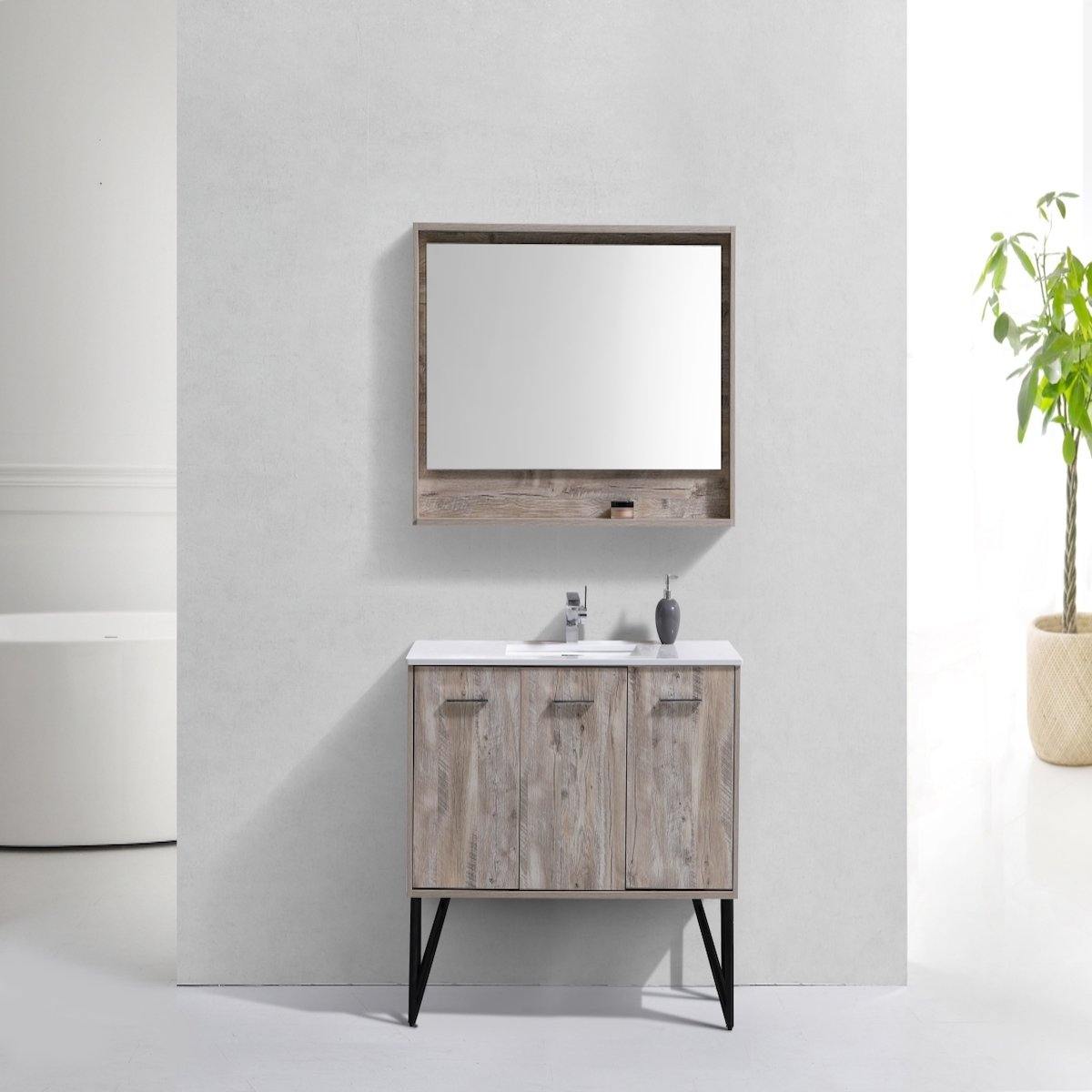KubeBath Bosco 48" Nature Wood Freestanding Single Vanity with Quartz Countertop KB48-NW in Bathroom #finish_nature wood