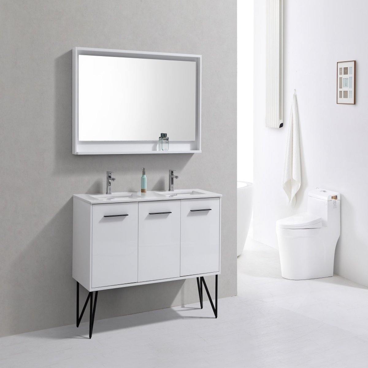 KubeBath Bosco 60" Gloss White Freestanding Double Vanity with Quartz Countertop KB60D-GW in Bathroom #finish_high gloss white
